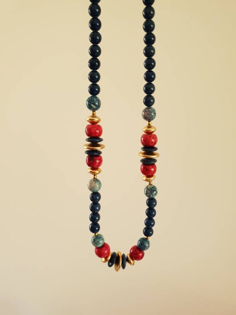 pink Beads 1980/'s ceramicgoldtone Blue aqua and gold .