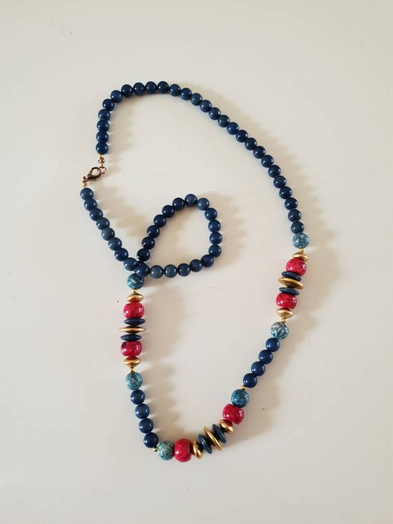 pink Beads 1980/'s ceramicgoldtone Blue aqua and gold .