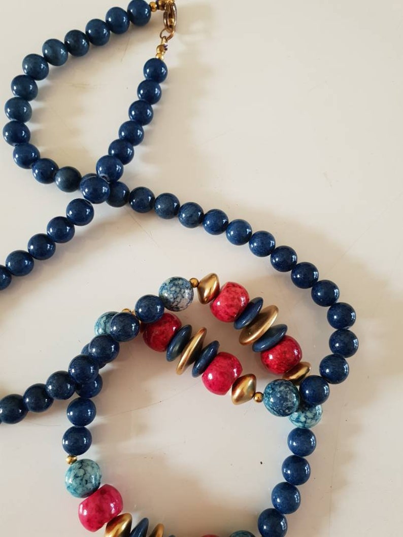 pink Beads 1980/'s ceramicgoldtone Blue aqua and gold .