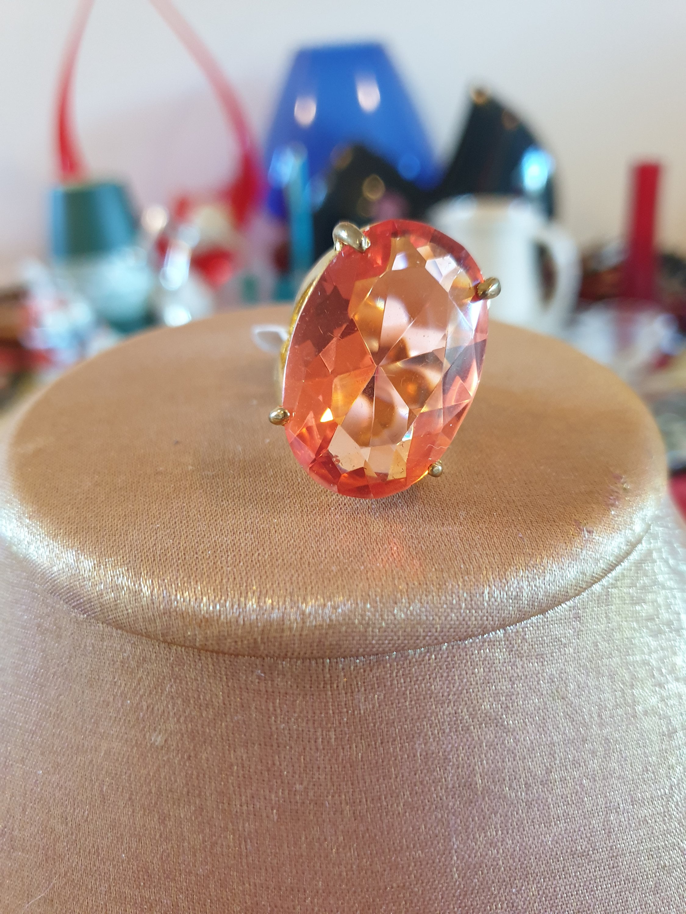Ring, 1990's, Shuai Jun, Size 18. Goldtone Adorned With an