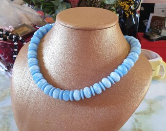 Beaded Necklace 1980s. Single Strand of Blue Acrylic Round/disc