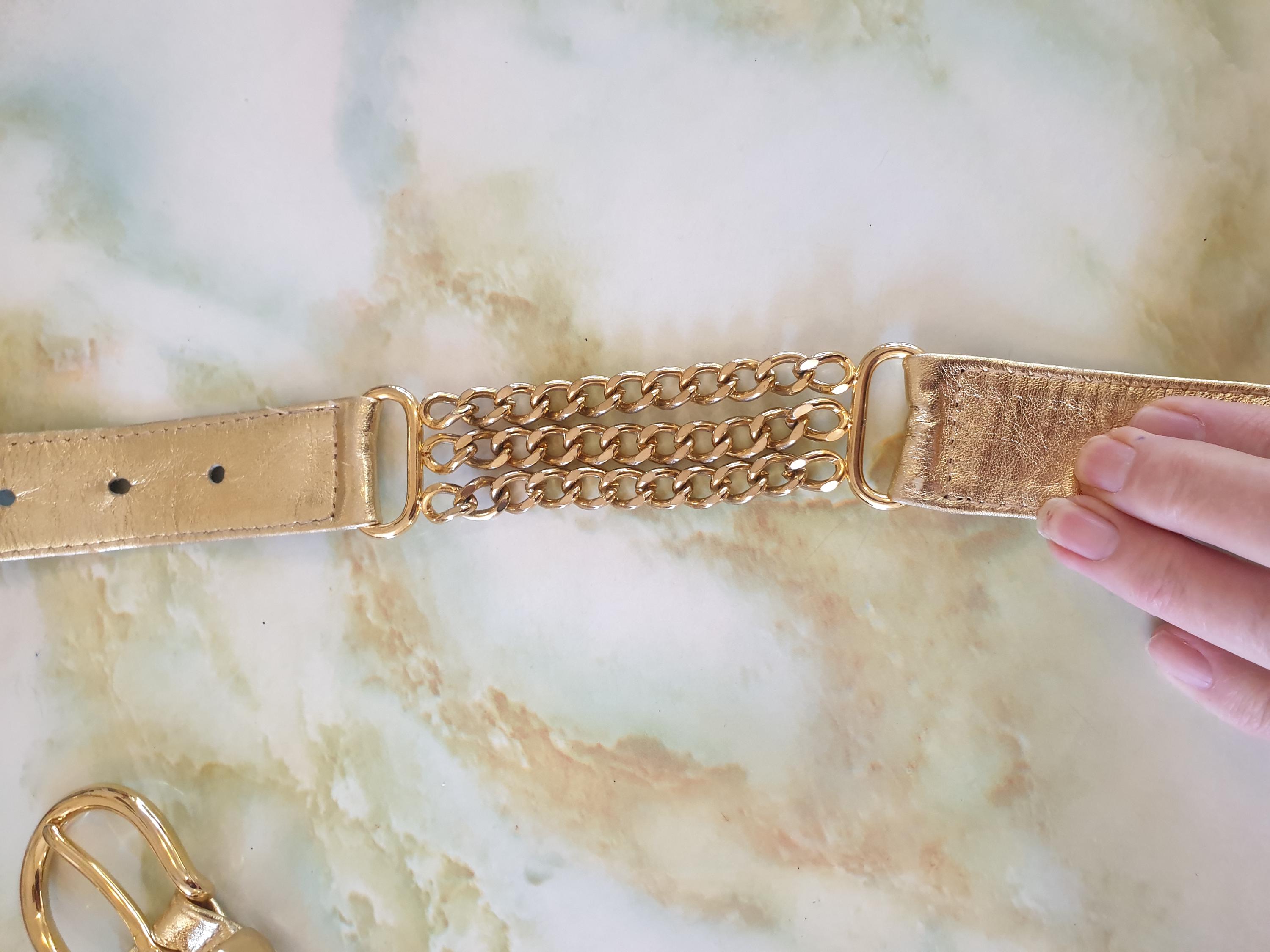 Womans Belt 1980s. Gold Faux Leather, With 3 Strands of Gold  display picture 2