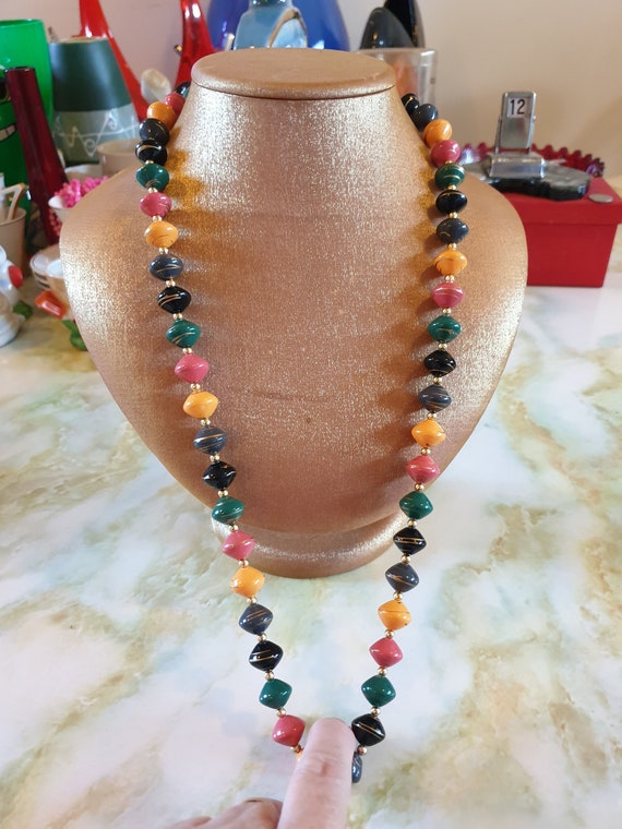 Beaded necklace 1980s. Long single strand of multi