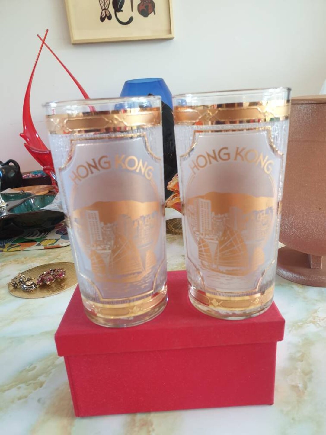Drinking Glasses a Pair. 1960s Souvenir of Hong Kong. Etsy