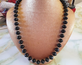Sautoir Vintage Années 70 - 2 Liens Tressés Avec Perles Facettées - Métal Doré