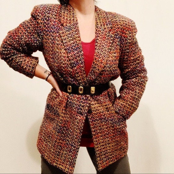 Vintage 80s Oversized Multicolored Tweed Blazer