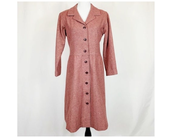 Vintage Pink Wool Striped Princess Coat Large