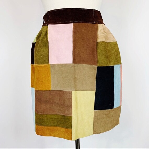 Vintage 70s Boho Leather Patchwork Miniskirt XS/S