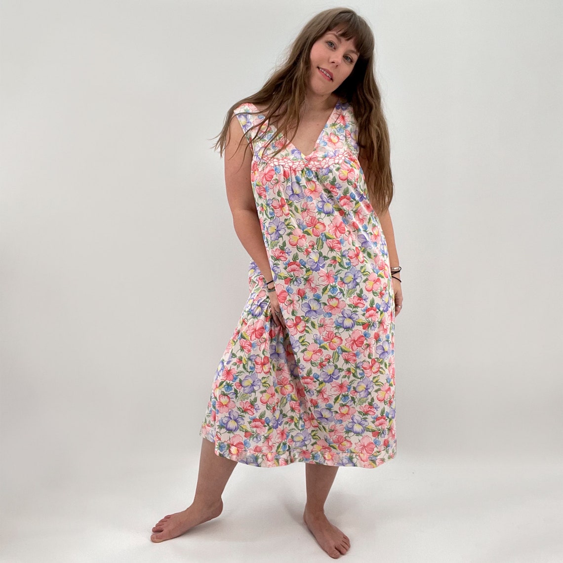 Vintage Vanity Fair Bright Floral Nightgown Size L/XL | Etsy