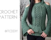 Crochet Cable Stitch Cold Shoulder Bell Sleeve Hoodie PDF Pattern