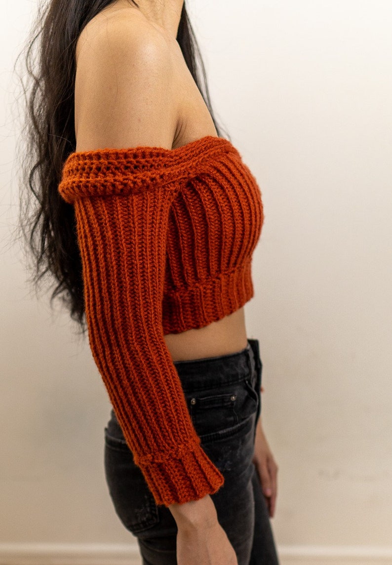 Crochet Cropped Long Sleeve Cable Stitch Fold Top PDF Pattern | Etsy