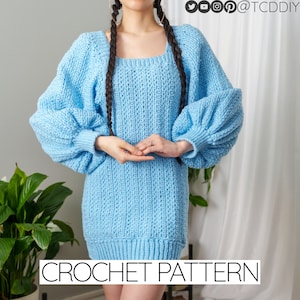 Crochet Pattern Crochet Balloon Sleeve Sweater Dress PDF Download image 1