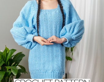 Haakpatroon | Oversized sweaterjurk met ballonmouwen | Pdf-download
