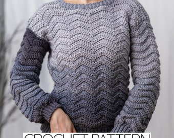 Crochet Pattern | Crochet Chevron Sweater Pattern | Crochet Long Sleeve Sweater Pattern | Crochet Crew Neck Sweater Pattern | PDF Download