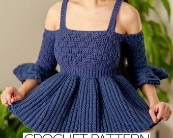 Gehäkeltes Korbgeflecht Schößchen Top Muster: Off-Shoulder Pullover mit Glocke Ärmel (PDF Download)
