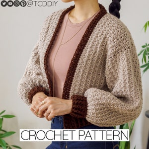Crochet Pattern | Classic Cropped Balloon Sleeve Cardigan | Sweater | Jacket | PDF Download