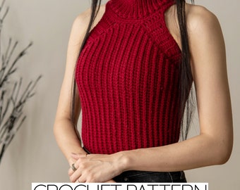 Crochet Pattern | Sleeveless Mock Neck Sweater Vest | Turtleneck Top | PDF Download