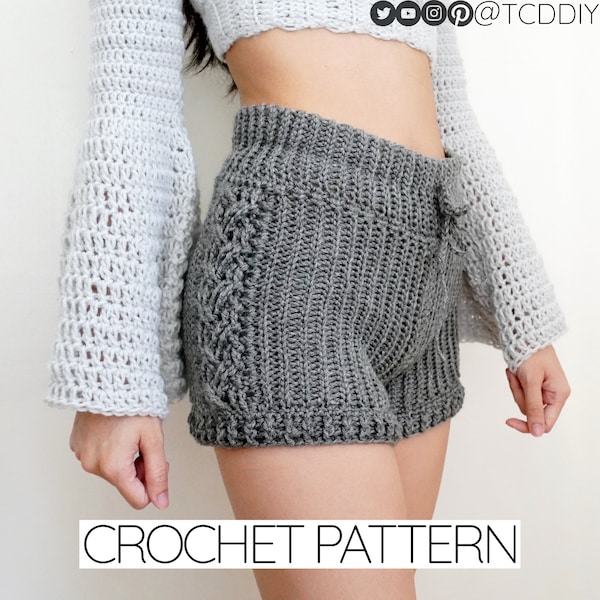 Crochet Pattern | High Waisted Cable Stitch Shorts Pattern | PDF Download