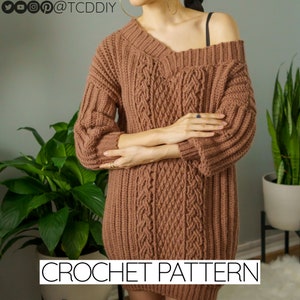 Crochet Pattern | Cable Stitch Sweater Dress Pattern | PDF Download