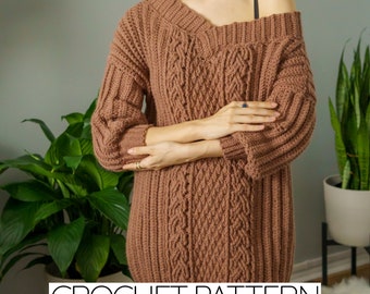 Crochet Pattern | Cable Stitch Sweater Dress Pattern | PDF Download