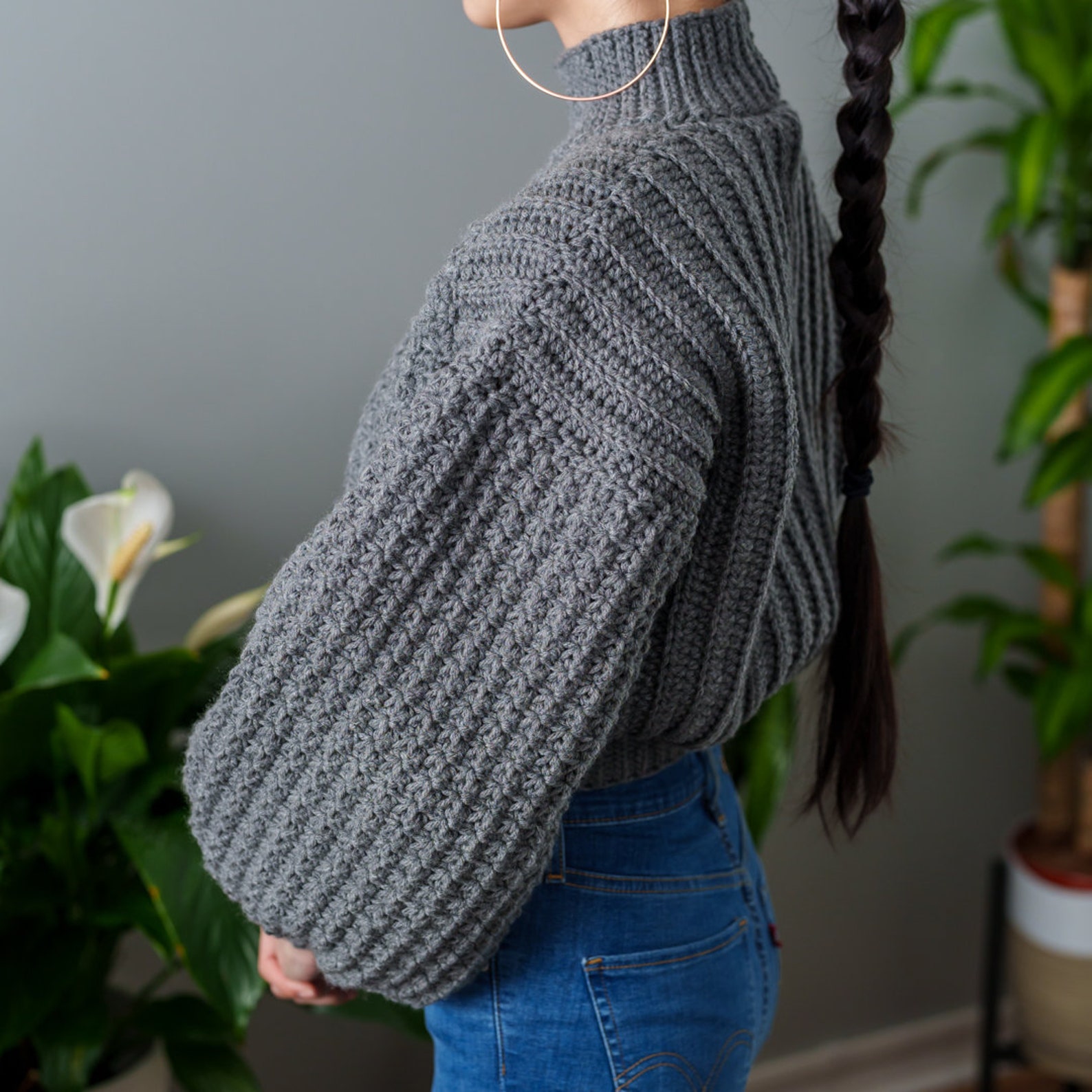 Crochet Pattern Mock Neck Sweater Balloon Sleeve Sweater - Etsy