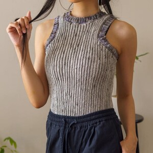 TCDDIY crochet pattern for an Easy Crochet Tank Top featuring all-slip stitches for a stretchy knit-like design. Crafted using Red Heart Super Saver yarn in Soapstone and Dove.