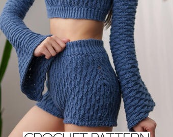 Crochet Pattern | High Waisted Almond Stitch Pajama Shorts W. Drawstring | Bottoms | PDF Download