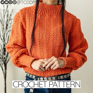 Crochet Pattern | Mock Neck Balloon Sleeve Sweater | Turtleneck Jumper | PDF Download