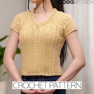 Crochet Pattern | Herringbone V-Neck T-Shirt | Short Sleeve Top | PDF Download