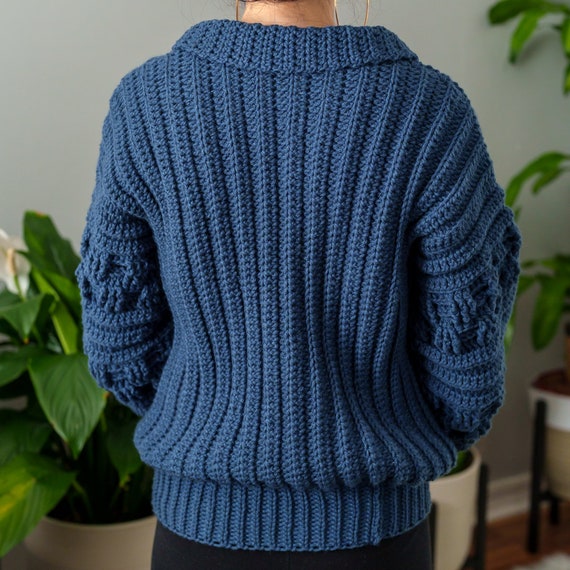 Crochet Pattern Basket Weave Sweater With Collar PDF - Etsy
