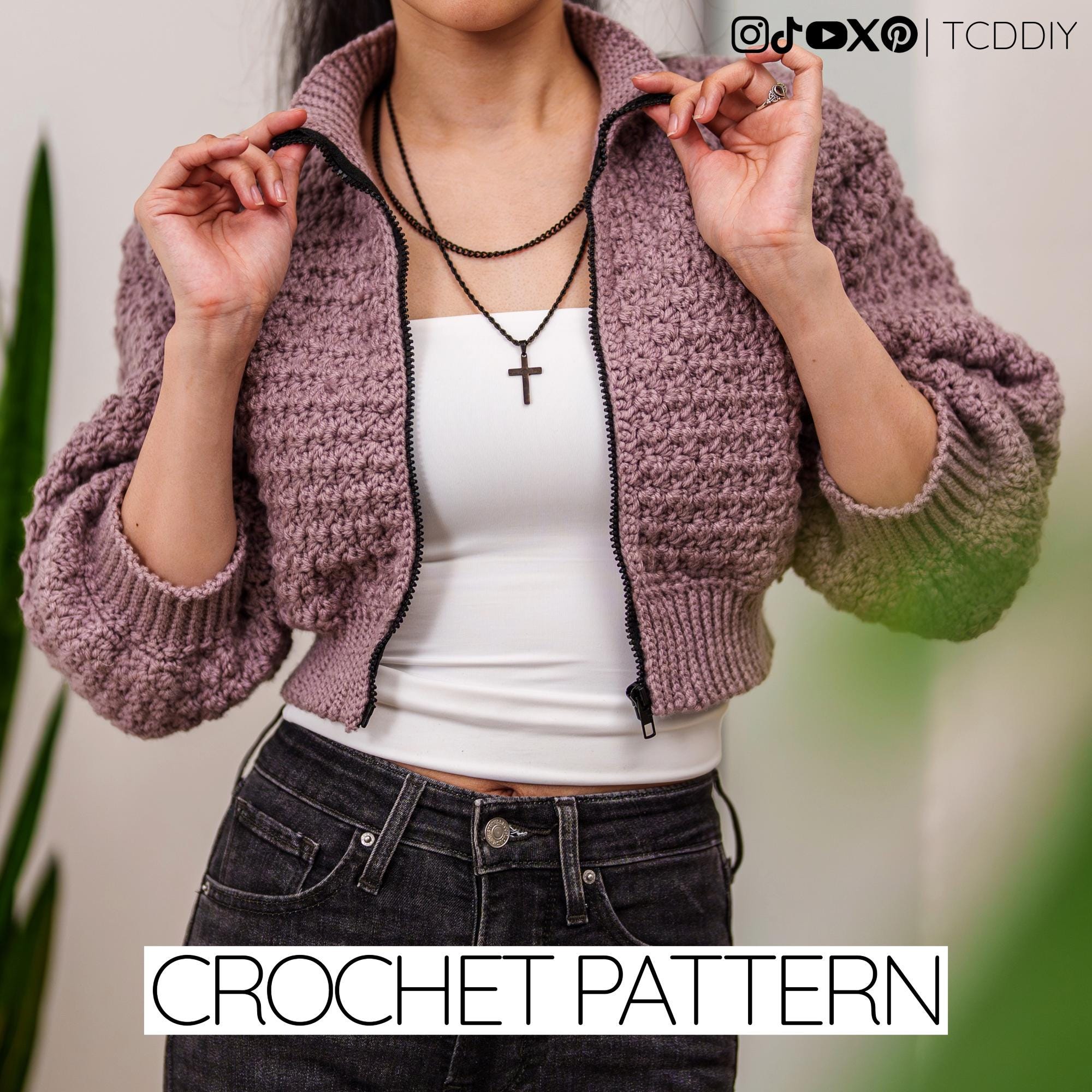 39 Crochet Jacket Patterns with Cardigans, Vests, and Hooded Styles 13 Crochet Pattern Cropped Bomber Jacket W. Zipper