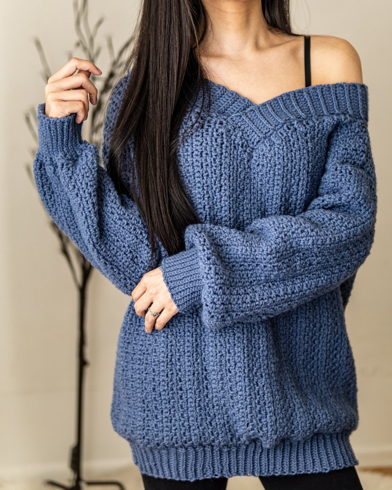 Crochet Pattern Oversized Off the Shoulder Sweater Pattern PDF Download image 6