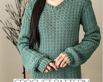 Crochet Pattern | Comfy V-neck Sweater | PDF Download - Etsy