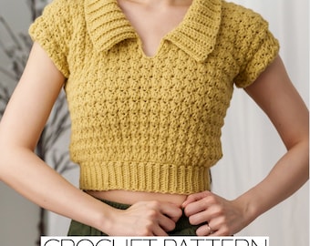 Crochet Pattern | Crochet Short Sleeve Collared Top Pattern | Crochet T. Shirt Pattern | PDF Download