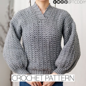 Häkelanleitung | Kragen Ballon Ärmel Pullover W. Marguerite Stich Detail | Unisex | PDF-Download