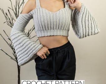 Crochet Pattern Bundle | Cap Sleeve Top | Bell Sleeve Crop Top w Straps | Cropped V Neck | Bell Sleeve Top | Short Sleeve Top | PDF Download