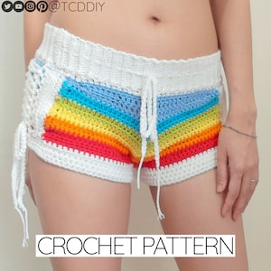 Crochet Pattern | Rainbow Shorts W. Drawstring & Corset Side Tie | PDF Download