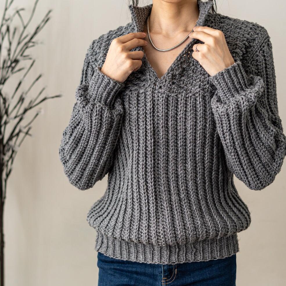 Crochet Pattern | Ribbed Unisex Sweater W. Alpine Stitch