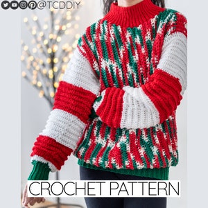 Crochet Pattern | EASY Turtleneck Christmas Sweater | Holiday Mock Neck Jumper | PDF Download
