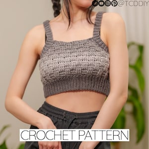 Crochet Pattern | Cropped Bralette Tank Top W. Basketweave Stitch Detail | PDF Download