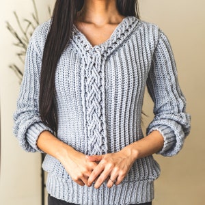 Crochet Pattern Cable Stitch V Neck Sweater PDF Download image 8