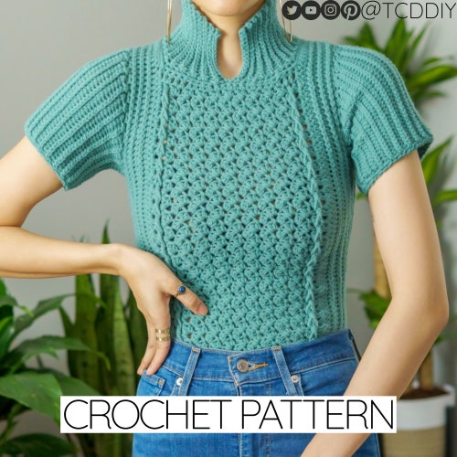Crochet Top Pattern: Ribbed Short Sleeve, Suzette Stitch (PDF