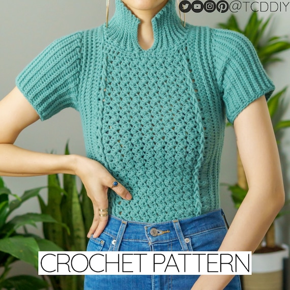トップス BOTT 24SS Cotton Crochet Knit Shirts Crochet Pattern | Standing Collar T-shirt W. Suzette Stitch