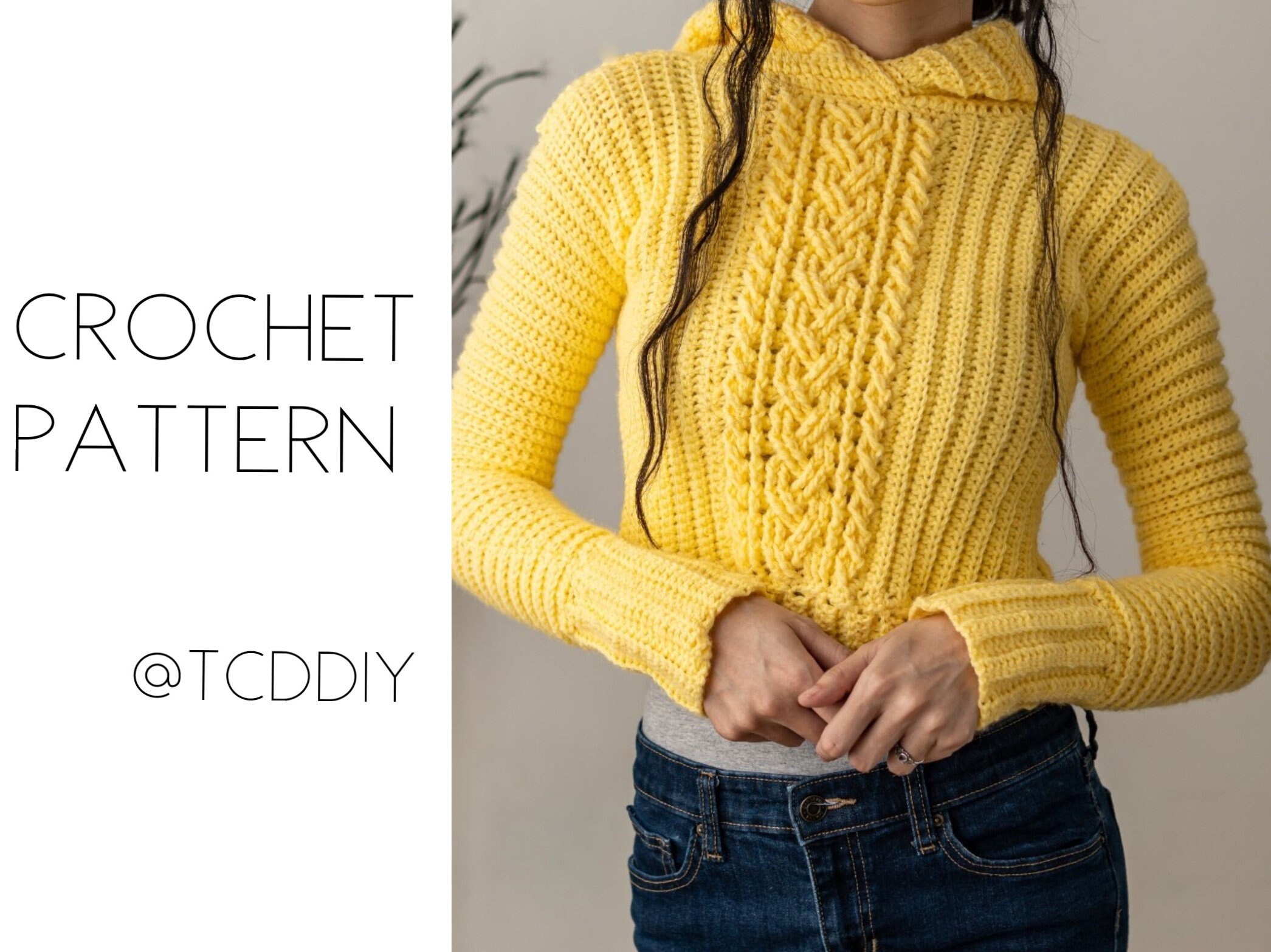 Crochet Pattern Long Sleeve Cable Stitch Hoodie Pattern Etsy UK