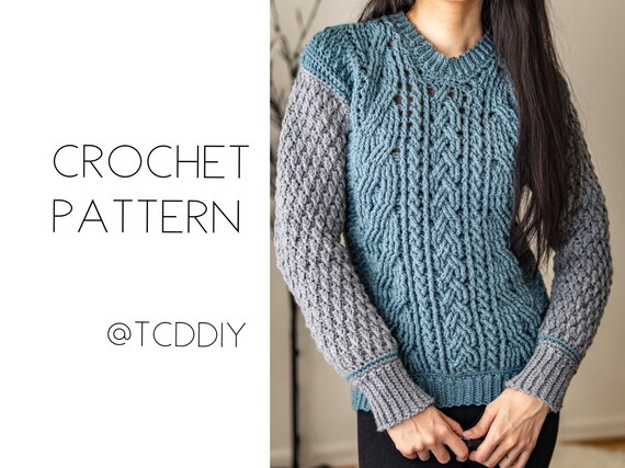 Crochet Pattern Cable Stitch Crew Neck Sweater Pattern PDF - Etsy