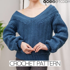 Crochet Pattern Crochet Comfy V Neck Sweater Pattern off the Shoulder V Neck Sweater Pattern Slouchy Sweater Pattern PDF Download Etsy