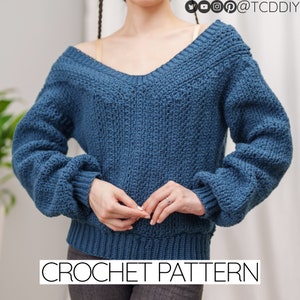 Crochet Pattern | Crochet Comfy V Neck Sweater Pattern | Off The Shoulder V Neck Sweater Pattern | Slouchy Sweater pattern | PDF Download