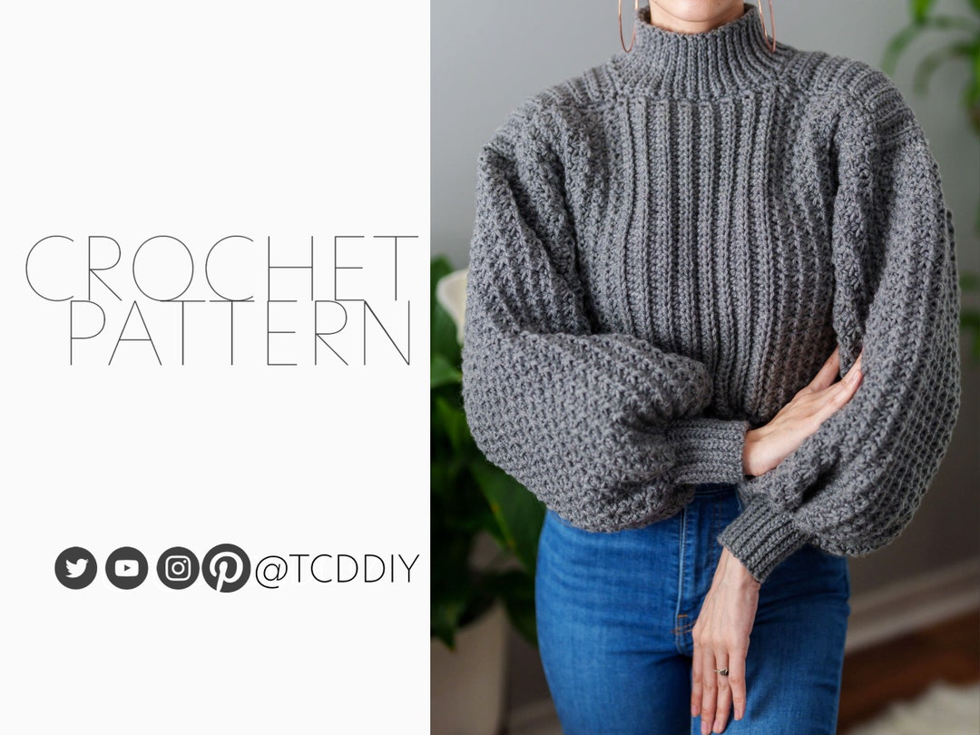 Crochet Pattern Mock Neck Sweater Balloon Sleeve Sweater picture