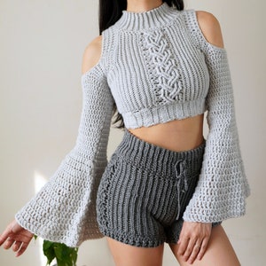 Crochet Pattern Bundle Cable Stitch Mock Neck Sweater and High Waisted ...