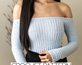 Crochet Pattern | Easy Long Sleeve Off the Shoulder Top | PDF Download